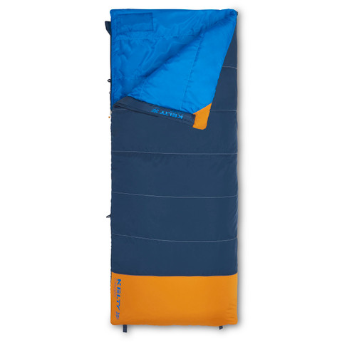 Midnight Navy - Kelty Kids Callisto 30 sleeping bag, shown unzipped quarter length