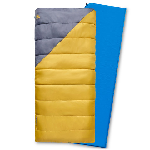 Kelty Campground Kit sleeping bag, shown fully closed with sleeping pad