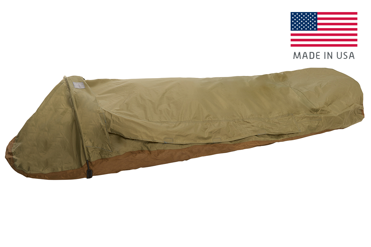 Kelty VariCom Bivy USA, Coyote Brown, shown fully zipped