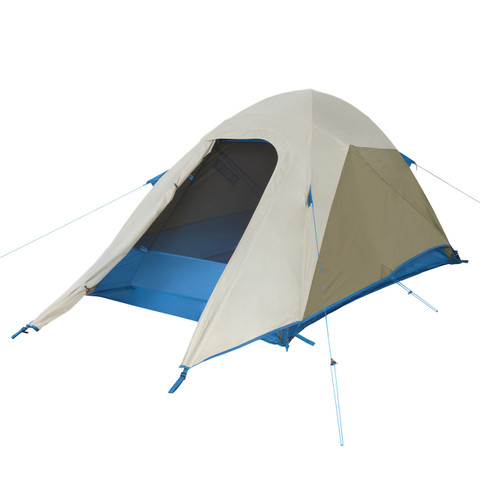 Kelty Tanglewood 2 tent, front view, fly attached, door open